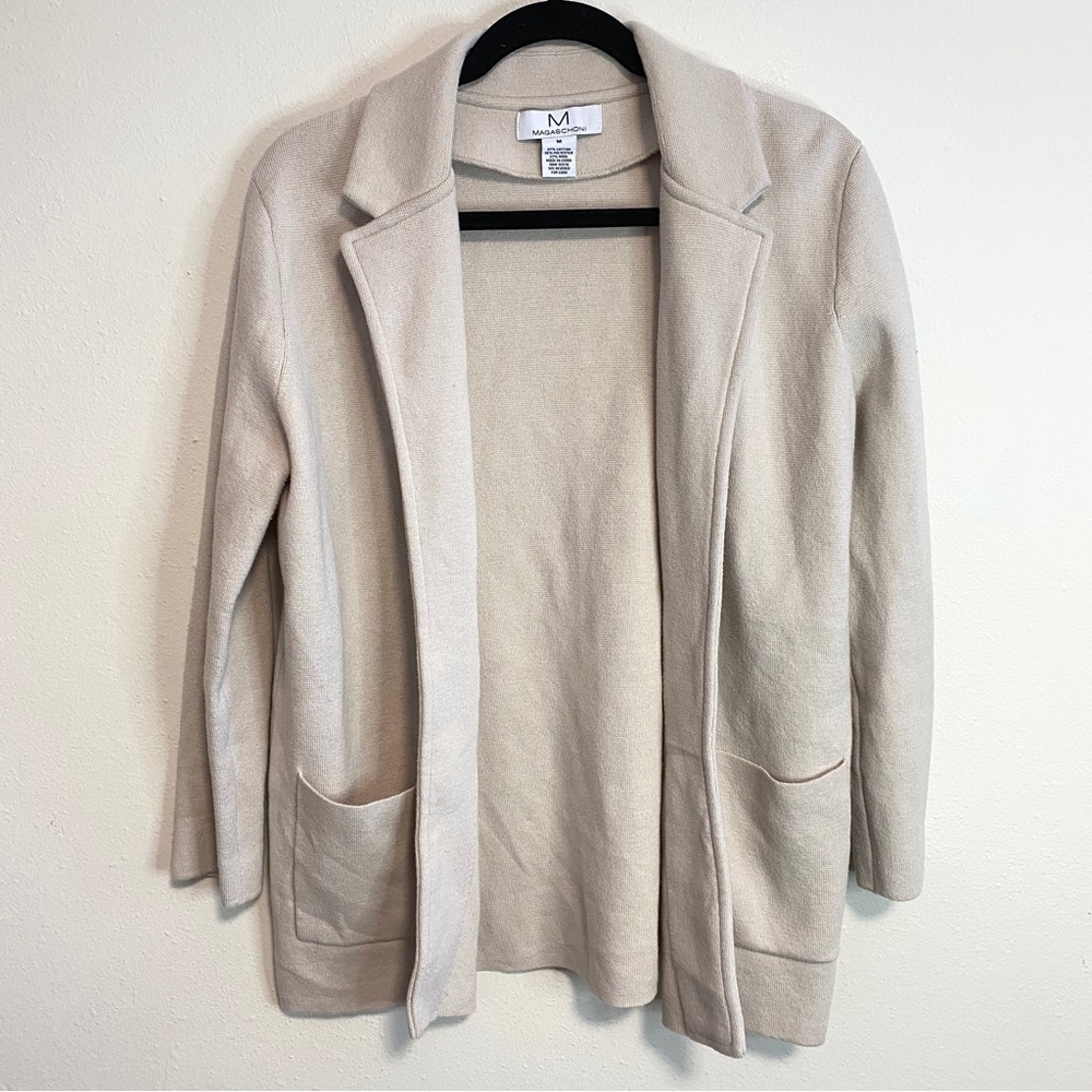 Magaschoni Open Cotton Wool Blend Blazer Cardigan Cream Size M